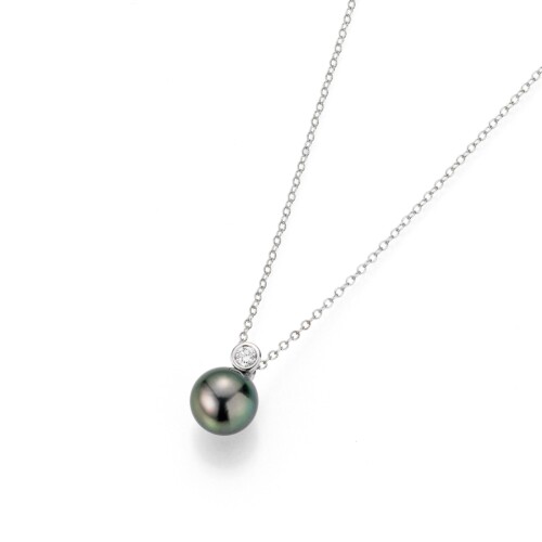 Weißgold Collier mit Perle und Brillant