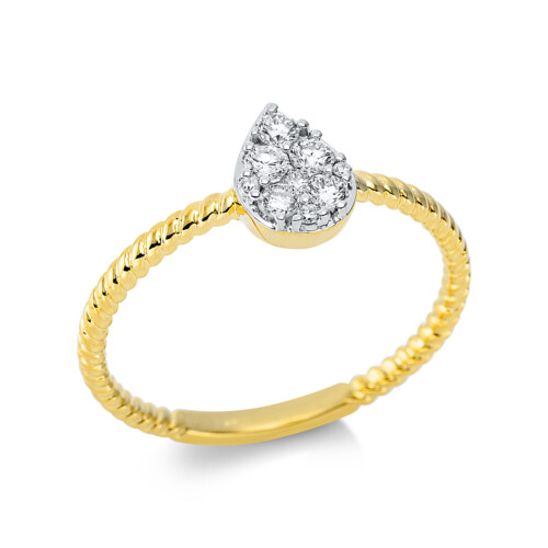 Ring 18 kt GG Tropfen, teils rhodinier