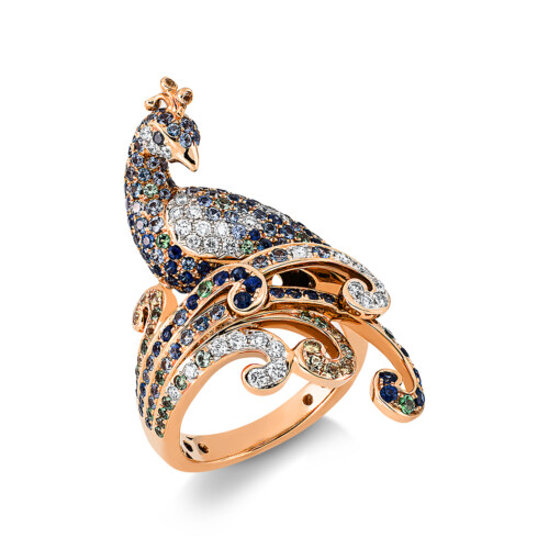 Ring 18 kt RG Vogel, Fassung rhodiniert
