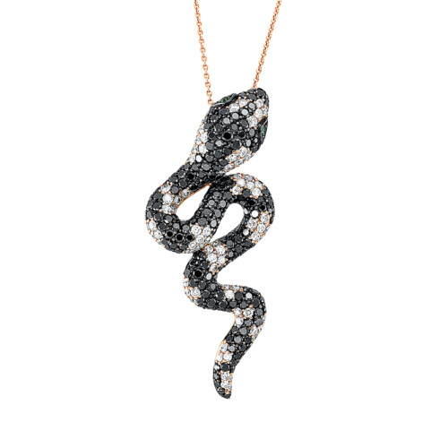 Anhänger 18 kt RG Schlange, Fassung teils schwarz rhodinie